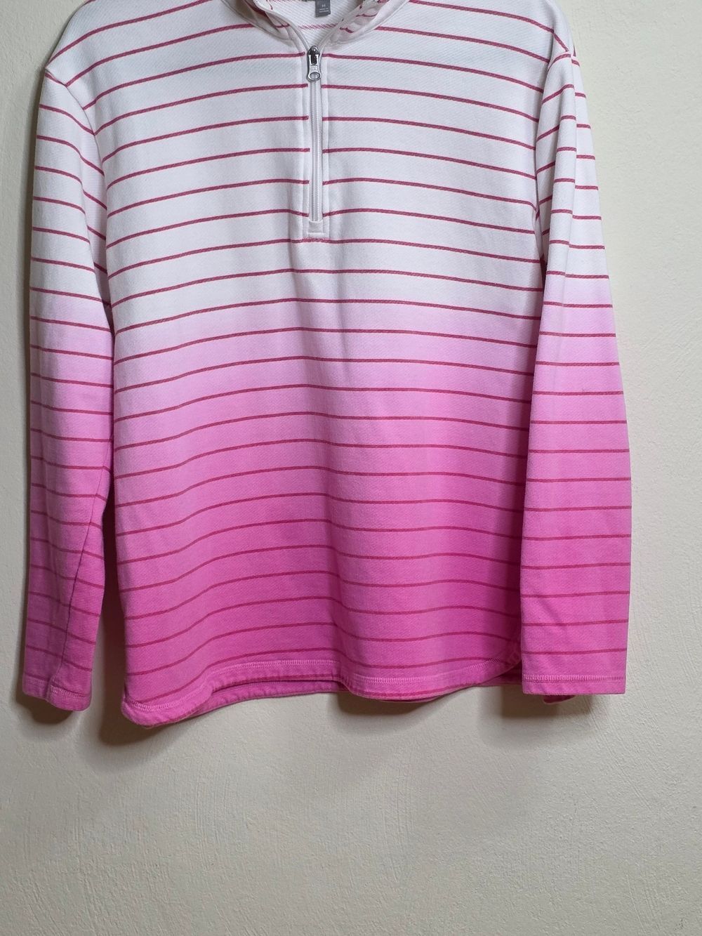 T by Talbots White Zip-Up Sweater with Pink Stripes - Picture 2 of 3